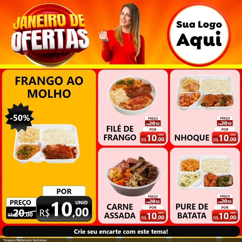 Modelo de Rede Social para Feed Facebook com o tema Janeiro de Ofertas para Restaurante