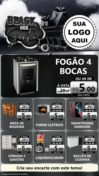 Modelo de Rede Social para Stories com o tema Black dos Sonhos para Móveis e Eletro