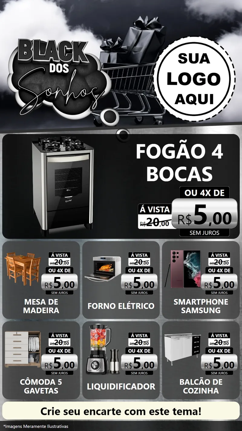 Modelo de Rede Social para Stories com o tema Black dos Sonhos para Móveis e Eletro