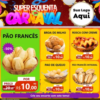 Modelo de Rede Social para Feed Facebook com o tema Super Esquenta de Carnaval para Padaria