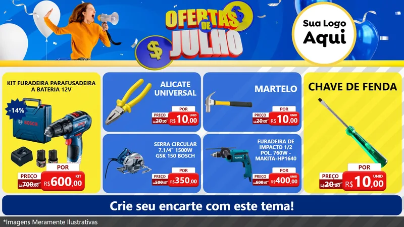 Modelo de TV para TV Horizontal com o tema Ofertas de Julho para Maquinas e Ferramentas