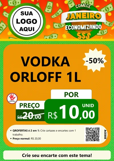 Modelo de Cartaz para Cartaz A4 Vertical com o tema Comece Janeiro Economizando para Distribuidora de bebidas