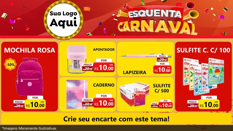 Modelo de TV para TV Horizontal com o tema Esquenta Carnaval para Papelaria