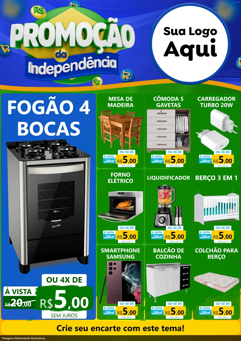 Modelo de Encarte para Encarte A4 Vertical com o tema Promoção da Independência para Móveis e Eletro