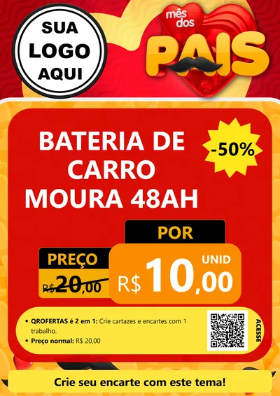 Modelo de Cartaz para Cartaz A4 Vertical com o tema Mês Dos Pais para Baterias Elétricas
