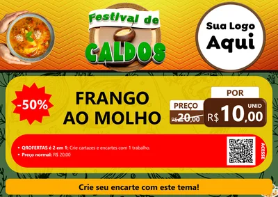 Modelo de Cartaz para Cartaz A4 Horizontal com o tema Festival de Caldos para Restaurante