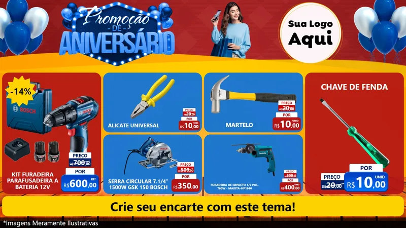 Modelo de TV para TV Horizontal com o tema Promoção de Aniversário para Maquinas e Ferramentas