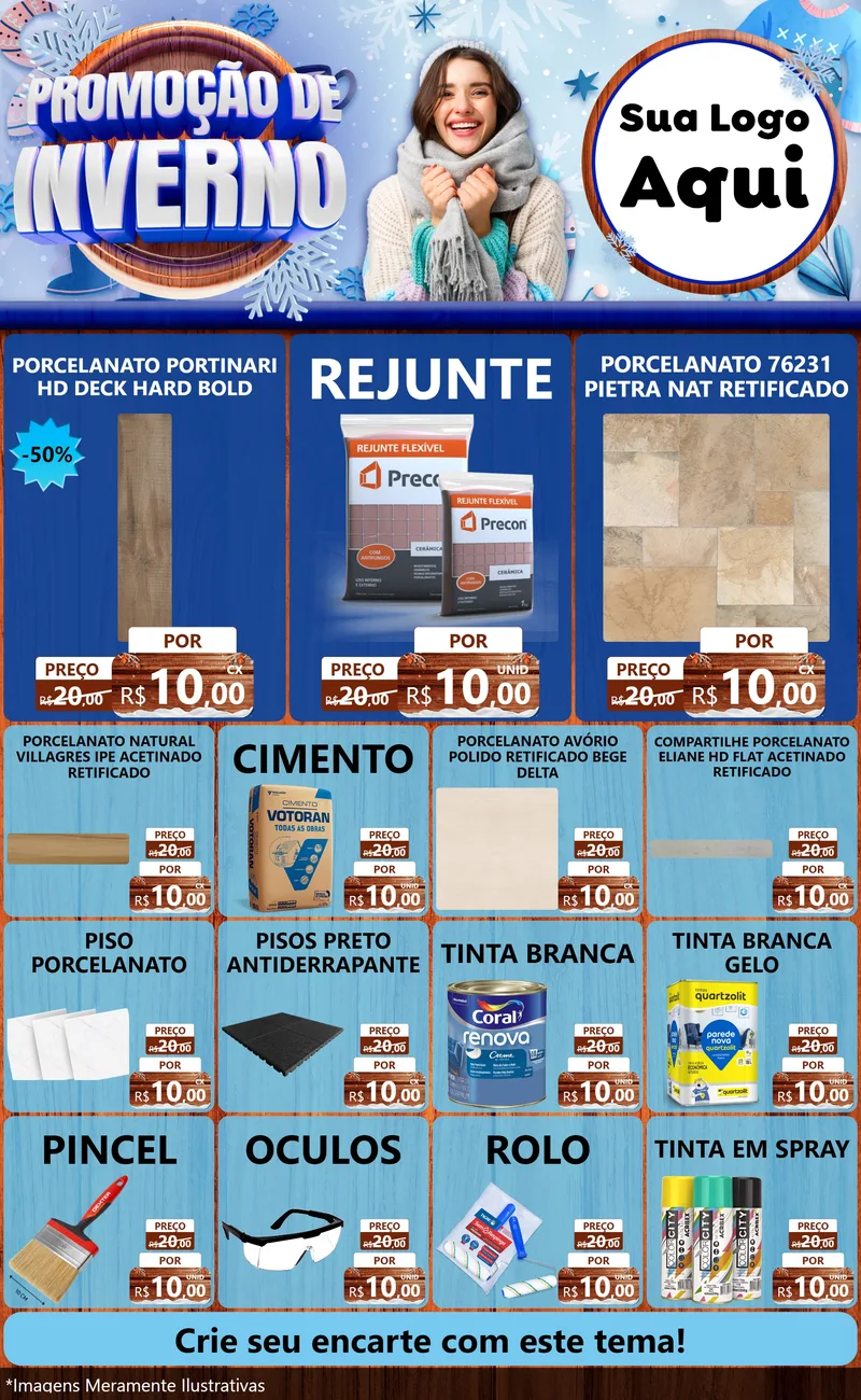 Modelo de Encarte para Encarte Grande com o tema Promoção de Inverno para Pisos e revestimentos