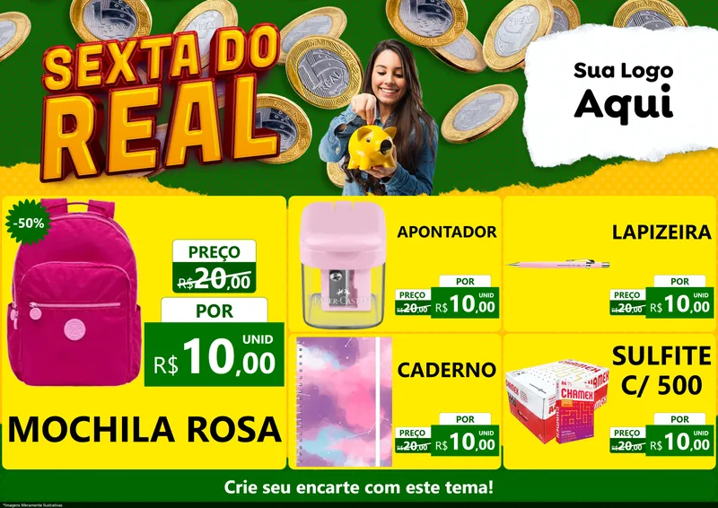 Modelo de Encarte para Encarte A4 Horizontal com o tema Sexta do Real para Papelaria