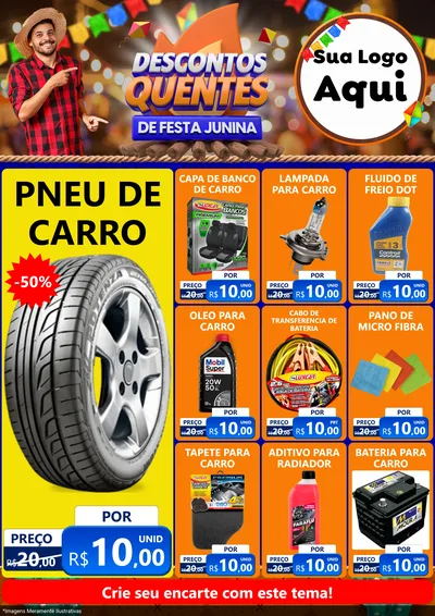 Modelo de Encarte para Encarte A4 Vertical com o tema Descontos Quentes de Festa Junina para Auto peças