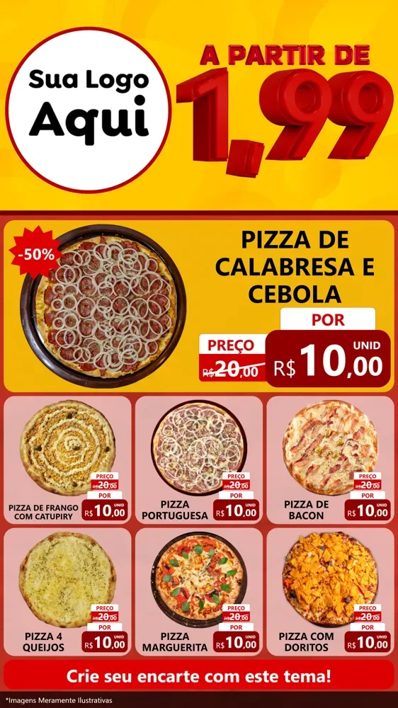 Modelo de Rede Social para Stories com o tema A Partir de Um e Noventa e Nove - 1,99 para Pizzaria