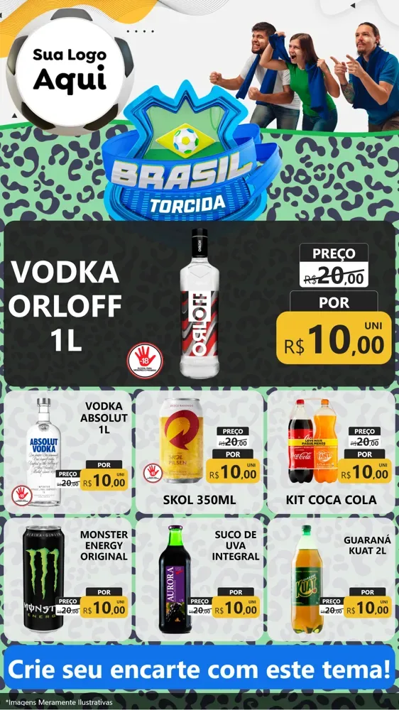 Modelo de Rede Social para Stories com o tema Brasil Torcida - Copa para Distribuidora de bebidas