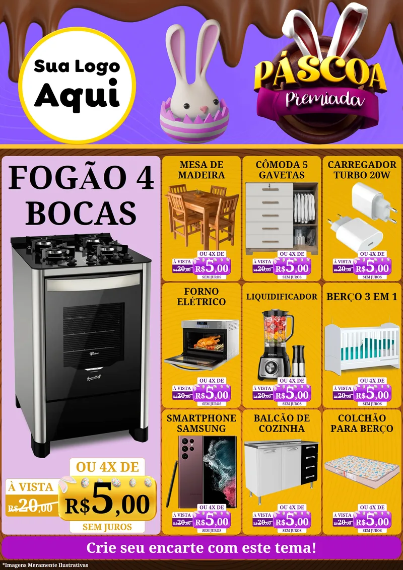 Modelo de Encarte para Encarte A4 Vertical com o tema Páscoa Premiada para Móveis e Eletro