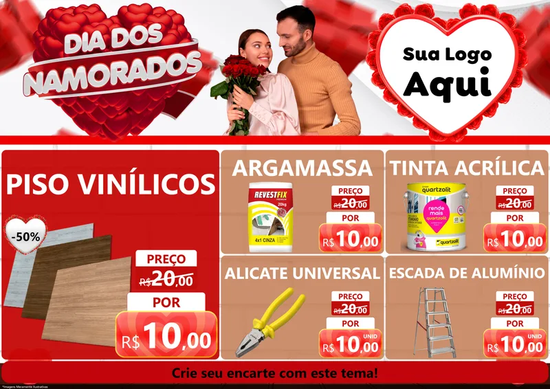 Modelo de Encarte para Encarte A4 Horizontal com o tema Dia dos Namorados para Material para Construção