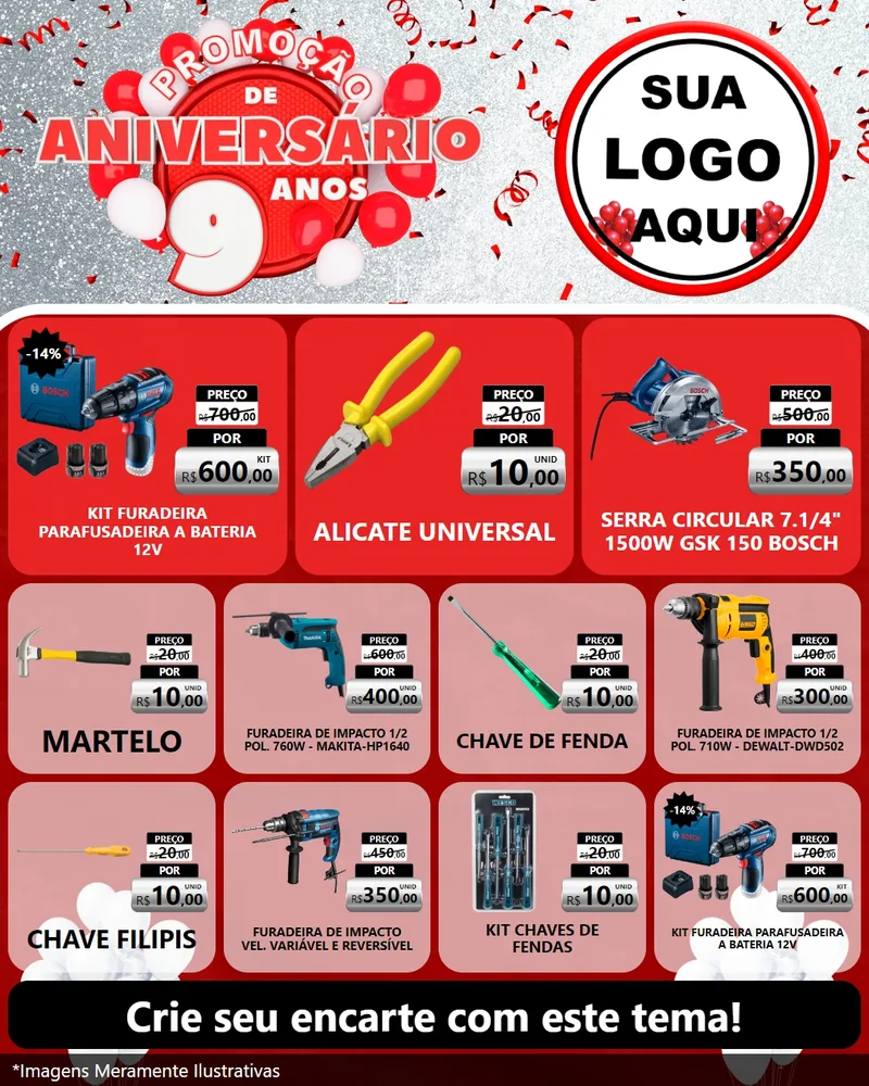 Modelo de Rede Social para Feed Instagram com o tema Promoção de Aniversário - 9 Anos para Maquinas e Ferramentas