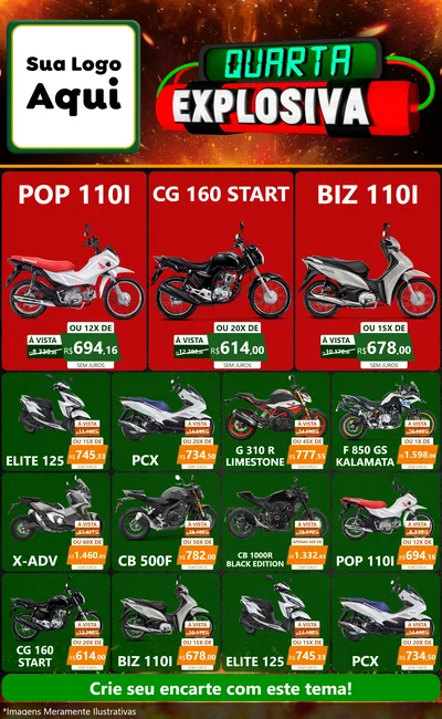 Modelo de Encarte para Encarte Grande com o tema Quarta Explosiva para Concessionaria de Motos
