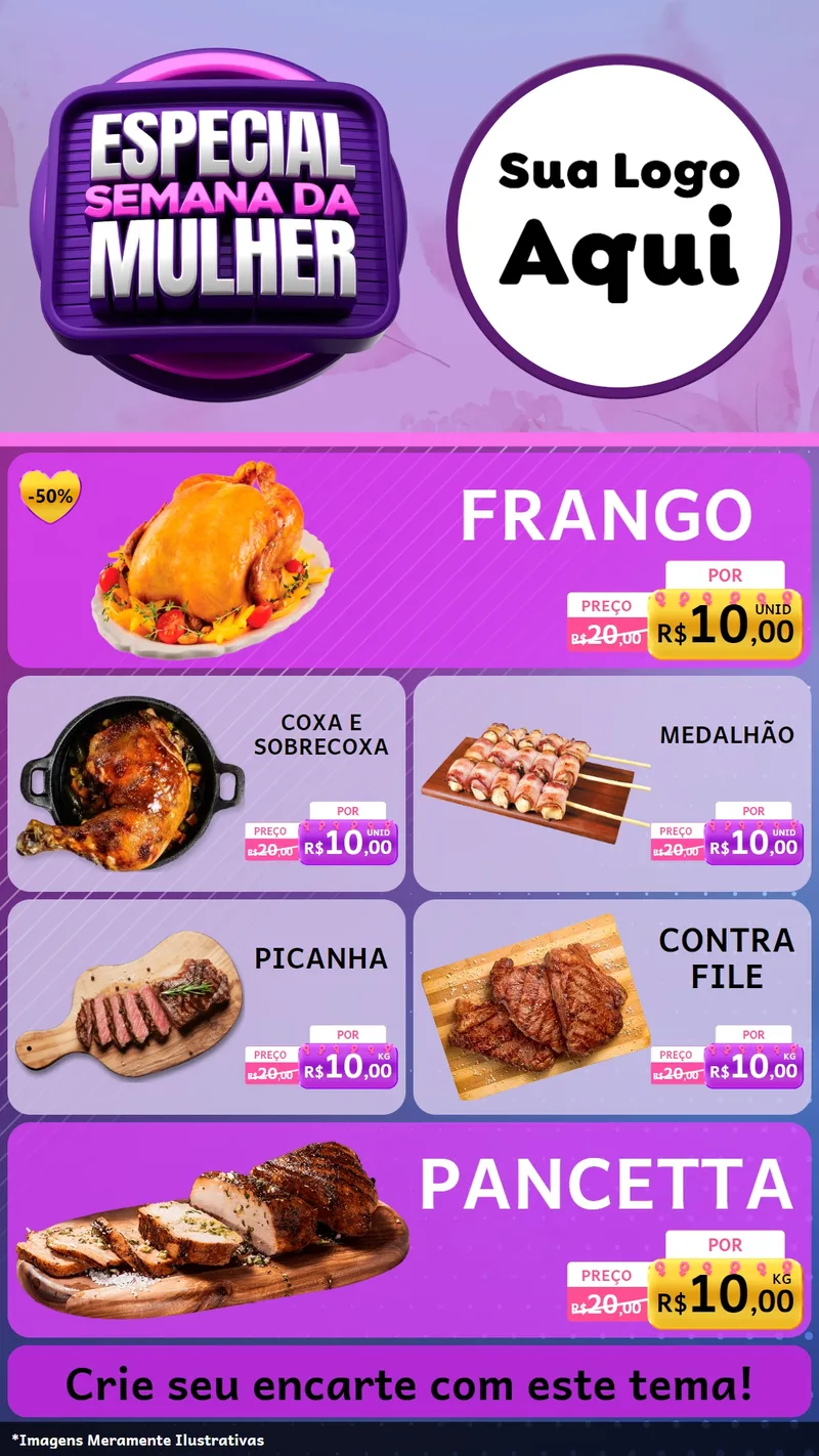 Modelo de TV para TV Vertical com o tema Especial Semana da Mulher para Assados