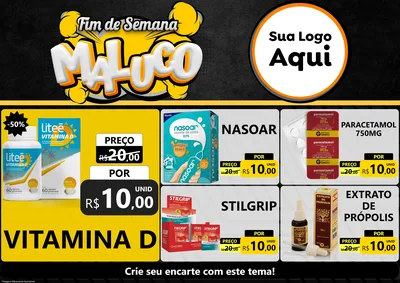 Modelo de Encarte para Encarte A4 Horizontal com o tema Fim de Semana Maluco para Farmácia