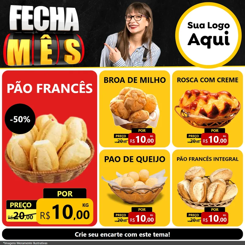 Modelo de Rede Social para Feed Facebook com o tema Fecha Mês para Padaria