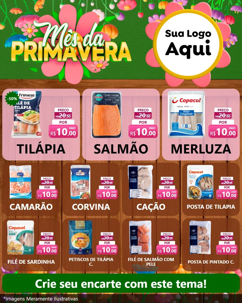 Modelo de Rede Social para Feed Instagram com o tema Mês da Primavera para Peixaria