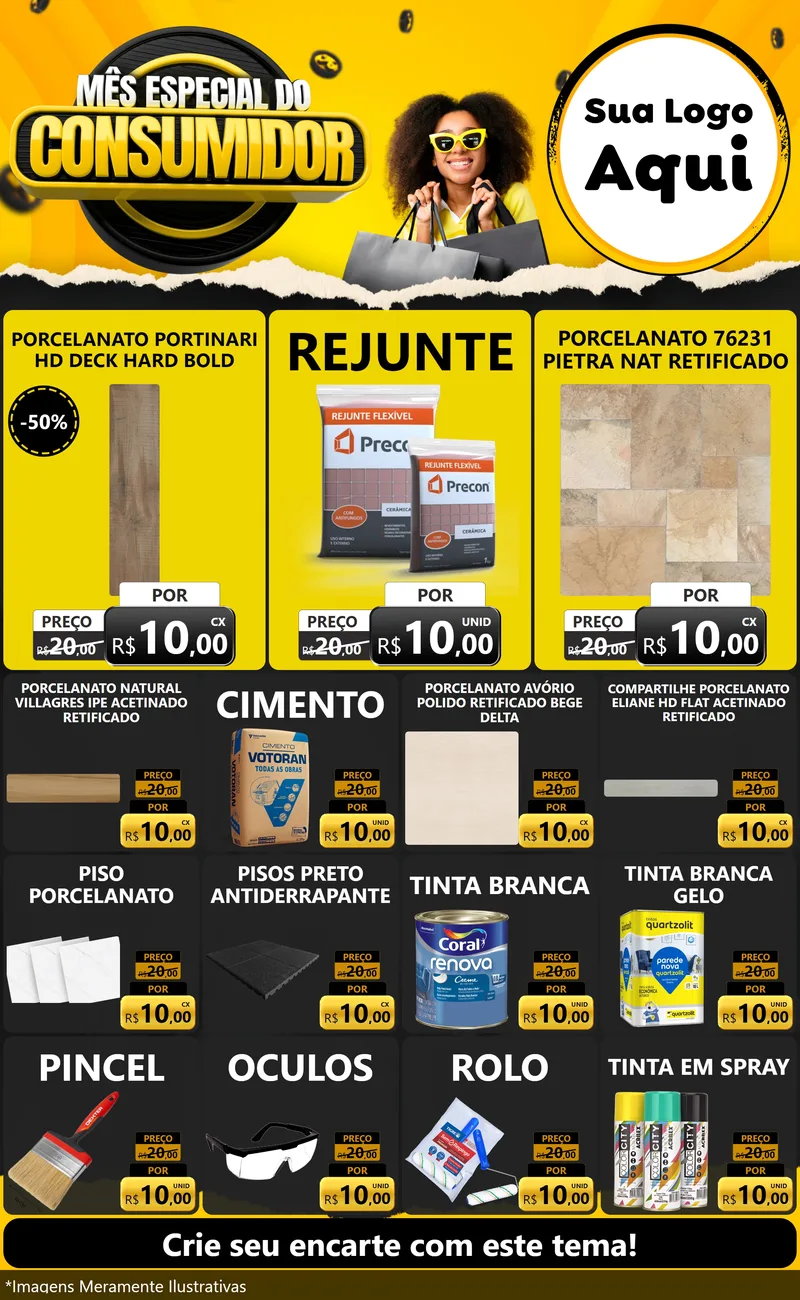 Modelo de Encarte para Encarte Grande com o tema Mês Especial do Consumidor para Pisos e revestimentos