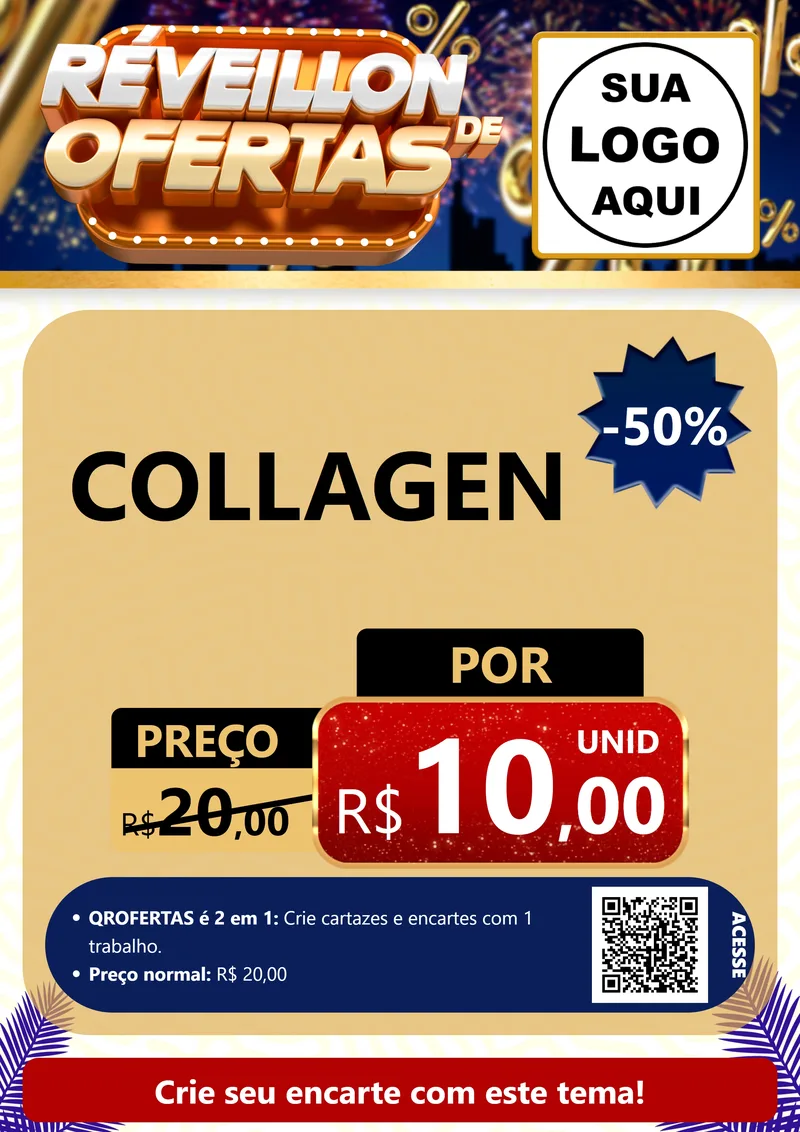 Modelo de Cartaz para Cartaz A4 Vertical com o tema Réveillon de Ofertas para Suplementos alimentares