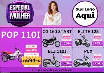 Modelo de Encarte para Encarte A4 Horizontal com o tema Especial Semana da Mulher para Concessionaria de Motos