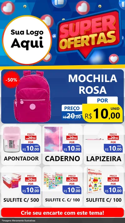 Modelo de Rede Social para Stories com o tema Super Ofertas para Papelaria
