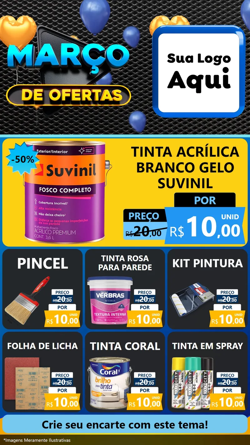 Modelo de Rede Social para Stories com o tema Março de Ofertas para Tintas e Ferramentas