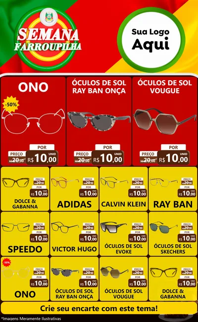 Modelo de Encarte para Encarte Grande com o tema Semana Farroupilha para Óticas