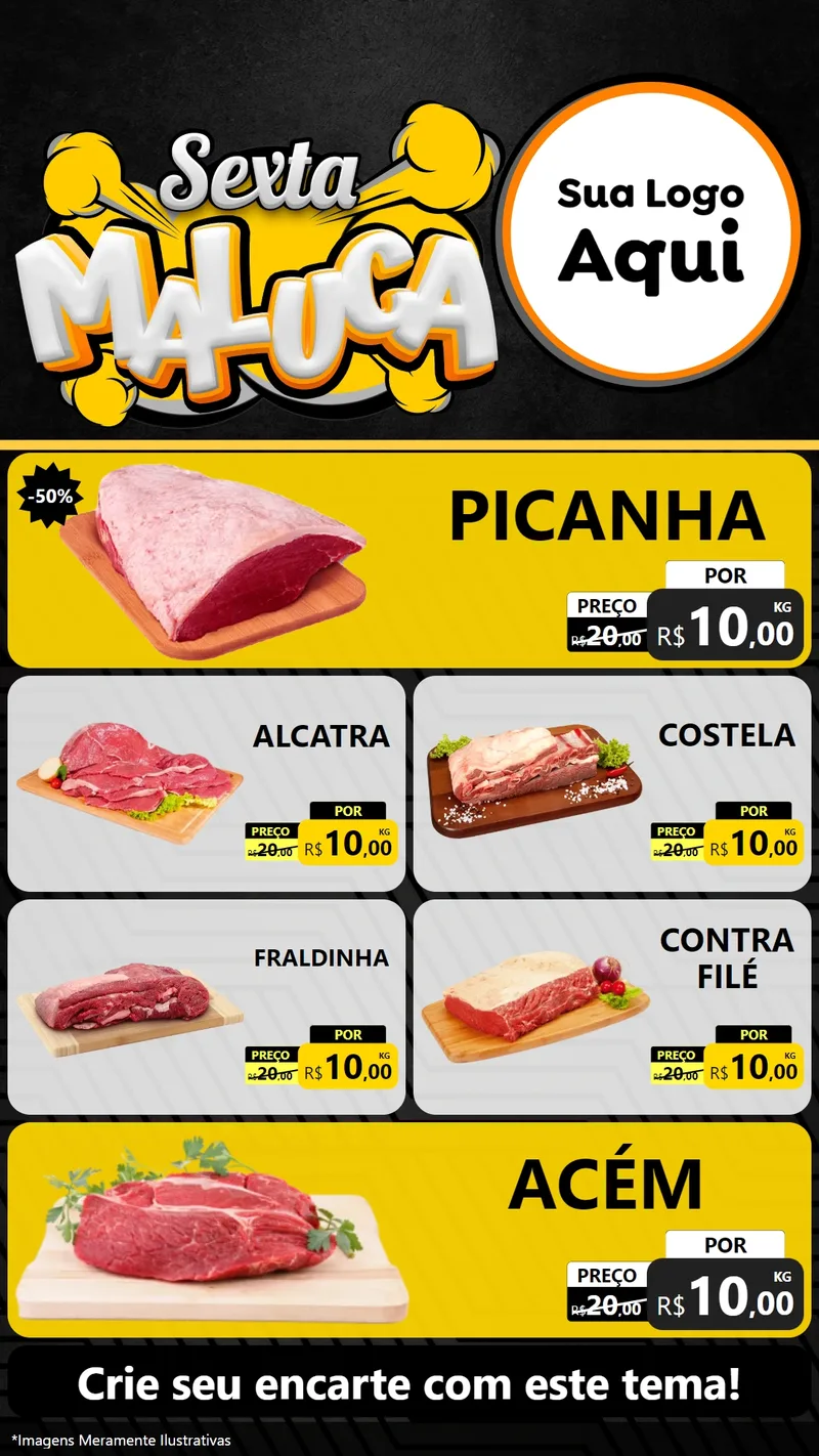 Modelo de TV para TV Vertical com o tema Sexta Maluca para Açougue