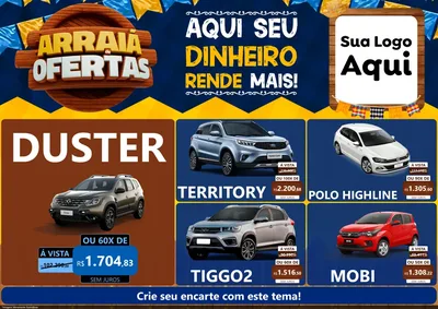 Modelo de Encarte para Encarte A4 Horizontal com o tema Arraiá de Ofertas - Junina para Concessionaria de Carros