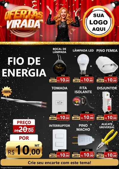 Modelo de Encarte para Encarte A4 Vertical com o tema Ofertas da Virada para Materiais Elétricos
