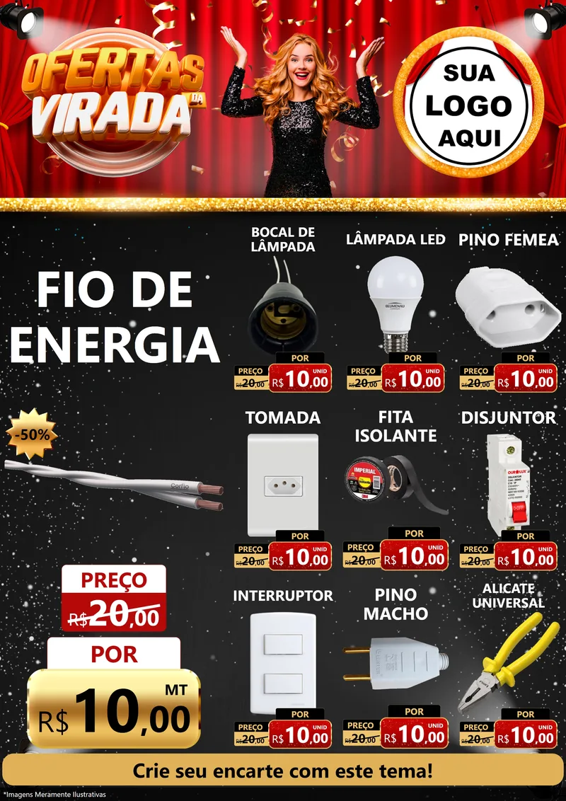 Modelo de Encarte para Encarte A4 Vertical com o tema Ofertas da Virada para Materiais Elétricos