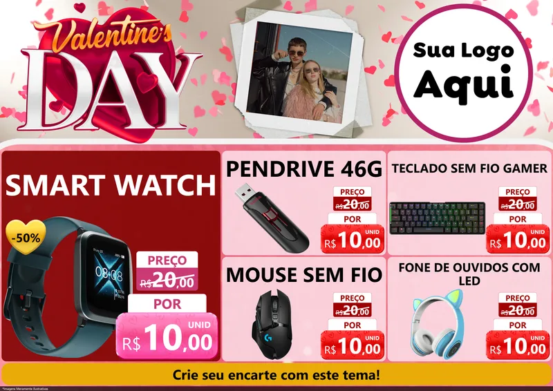 Modelo de Encarte para Encarte A4 Horizontal com o tema Valentine's Day para Informática