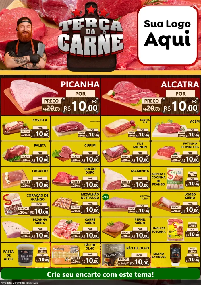 Modelo de Encarte para Encarte A4 Vertical com o tema Terça da Carne para Açougue
