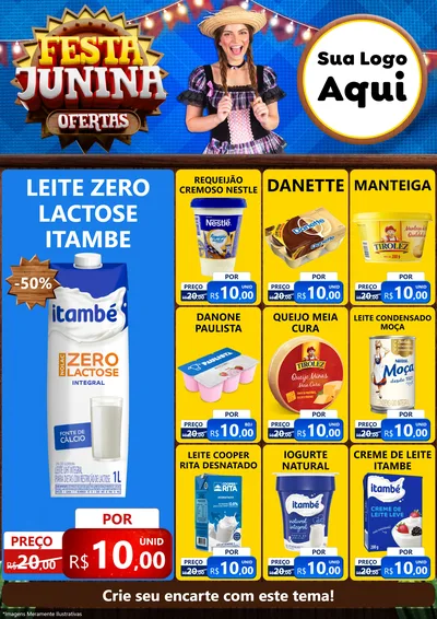 Modelo de Encarte para Encarte A4 Vertical com o tema Festa Junina Ofertas para Frios e Laticínios