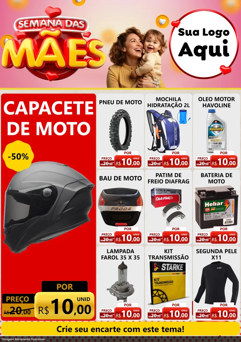 Modelo de Encarte para Encarte A4 Vertical com o tema Semana das Mães para Moto peças