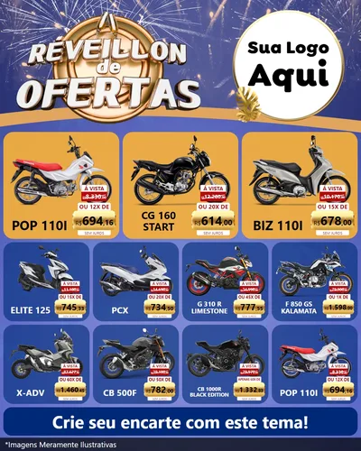 Modelo de Rede Social para Feed Instagram com o tema Réveillon de Ofertas para Concessionaria de Motos