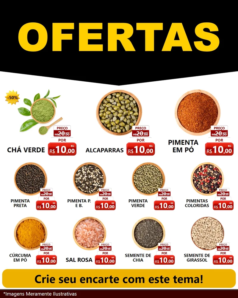 Modelo de Rede Social para Feed Instagram com o tema Ofertas Preto e Vermelho Cartaz para Produtos Naturais