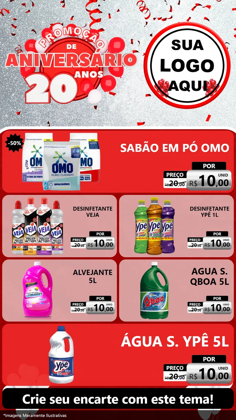 Modelo de TV para TV Vertical com o tema Promoção de Aniversário - 20 Anos para Produtos de Limpeza