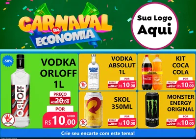 Modelo de Encarte para Encarte A4 Horizontal com o tema Carnaval da Economia para Distribuidora de bebidas