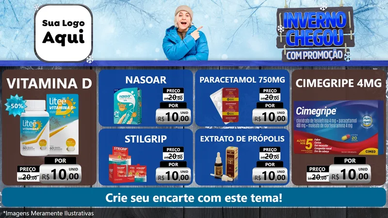 Modelo de TV para TV Horizontal com o tema Inverno Chegou Com Promoção para Farmácia