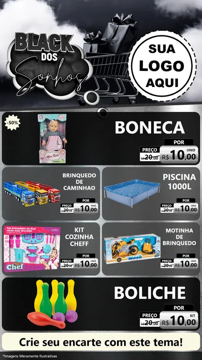 Modelo de TV para TV Vertical com o tema Black dos Sonhos para Brinquedos