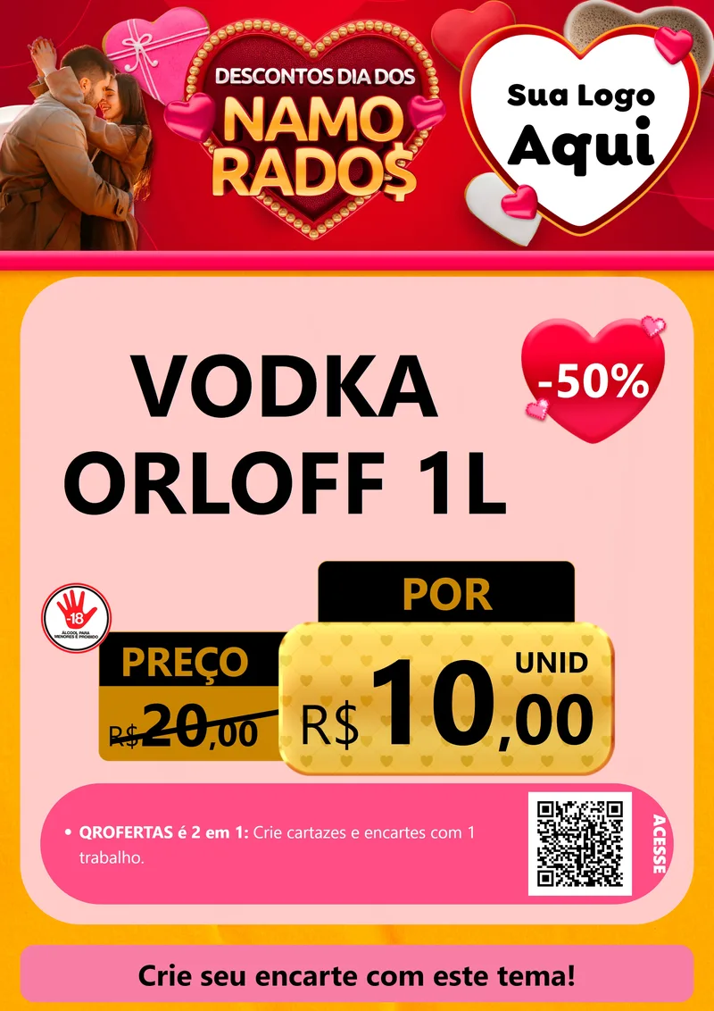 Modelo de Cartaz para Cartaz A4 Vertical com o tema Descontos Dia dos Namorados para Distribuidora de bebidas