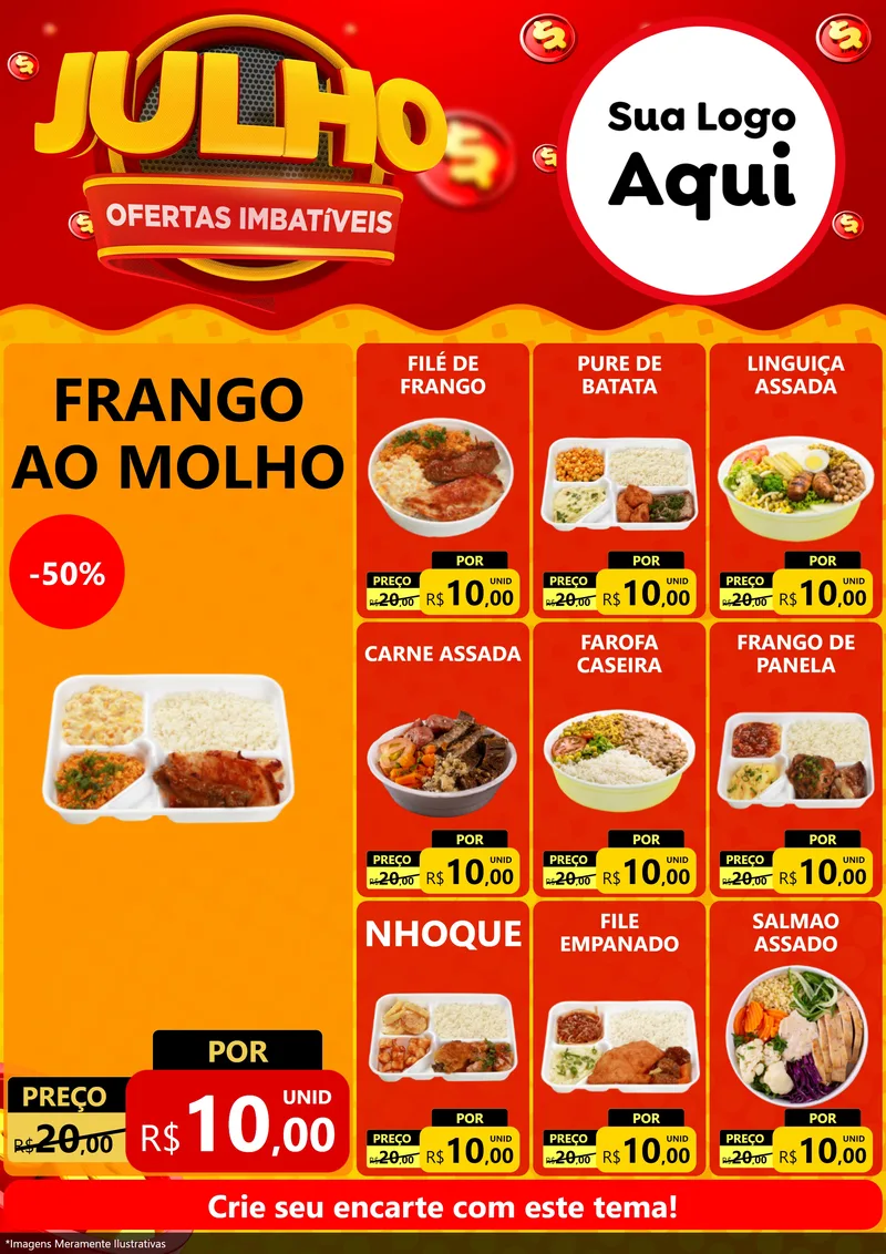 Modelo de Encarte para Encarte A4 Vertical com o tema Julho Ofertas Imbatíveis para Restaurante