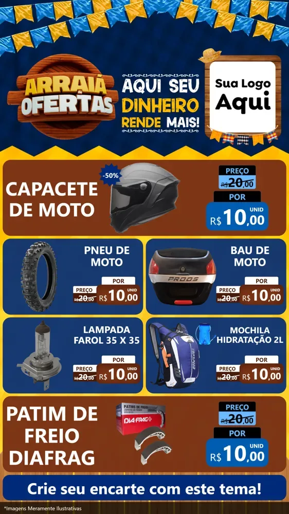 Modelo de TV para TV Vertical com o tema Arraiá de Ofertas - Junina para Moto peças