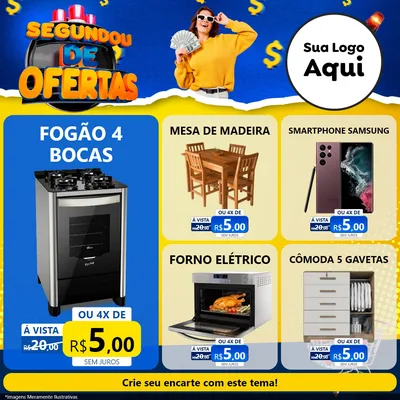 Modelo de Rede Social para Feed Facebook com o tema Segundou de Ofertas para Móveis e Eletro