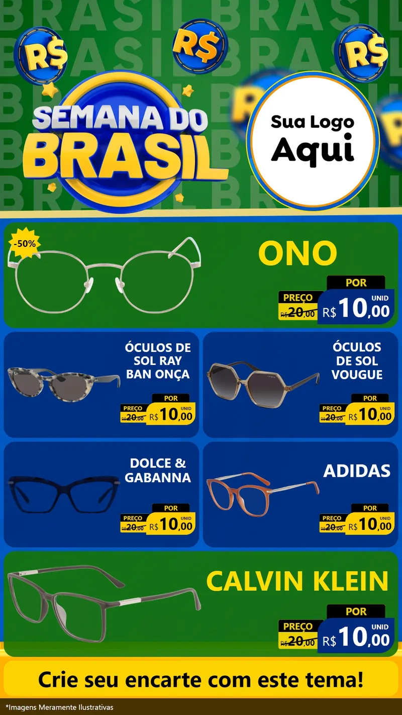 Modelo de TV para TV Vertical com o tema Semana Do Brasil para Óticas