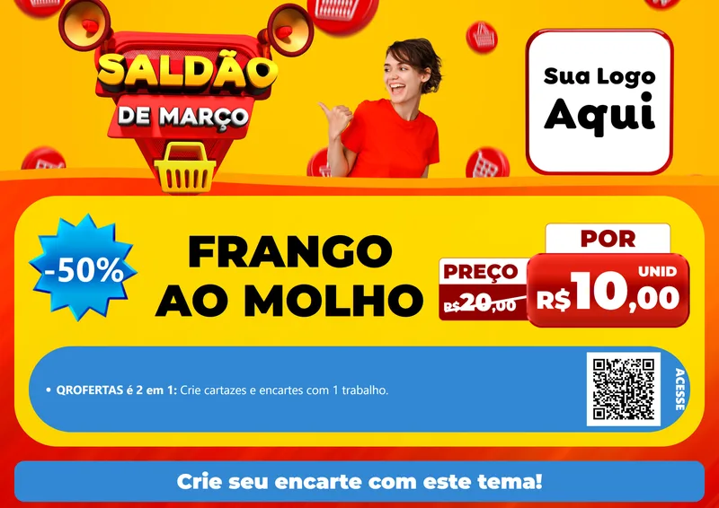 Modelo de Cartaz para Cartaz A4 Horizontal com o tema Saldão de Março para Restaurante